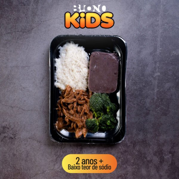 Arroz com feijão, iscas de carne e legumes - buono Kids